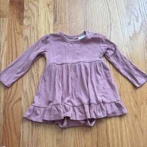 Pink Long Sleeve Ribbed Baby Dress with Bodysuit